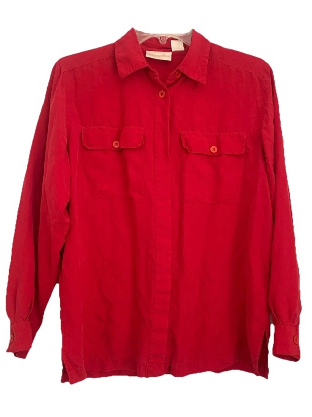 Christie & Jill Blouse 100% Silk Christmas Red Sz Medium Petite Vintage Office